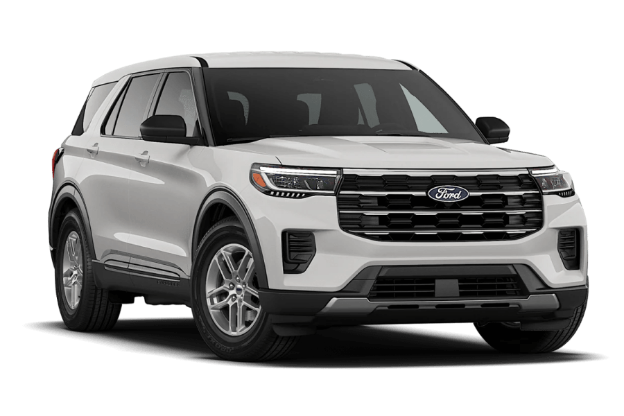 2027 Ford Explorer Active in Avalanche Gray in three quarter angle.